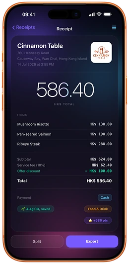 A full Loop CheckOut receipt with line items, payment method, points and paper saved.